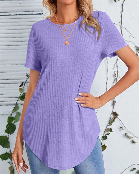 Back single-breasted casual solid color t-shirt