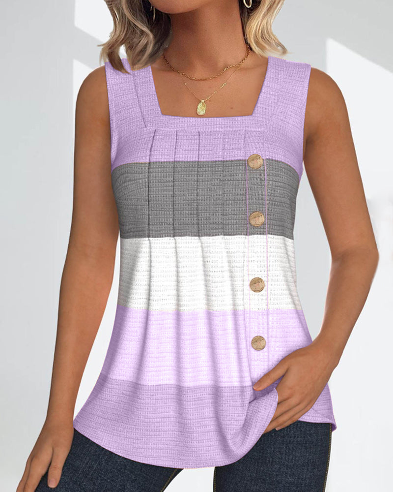 Striped button pleated tank top