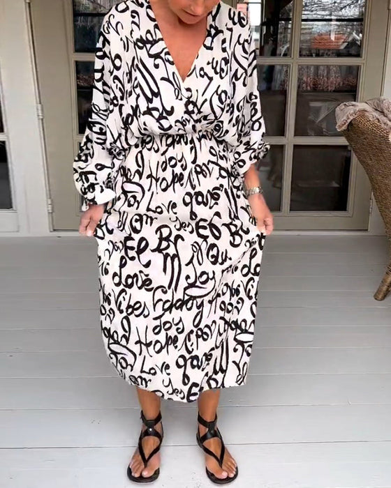 Letter print v-neck dress