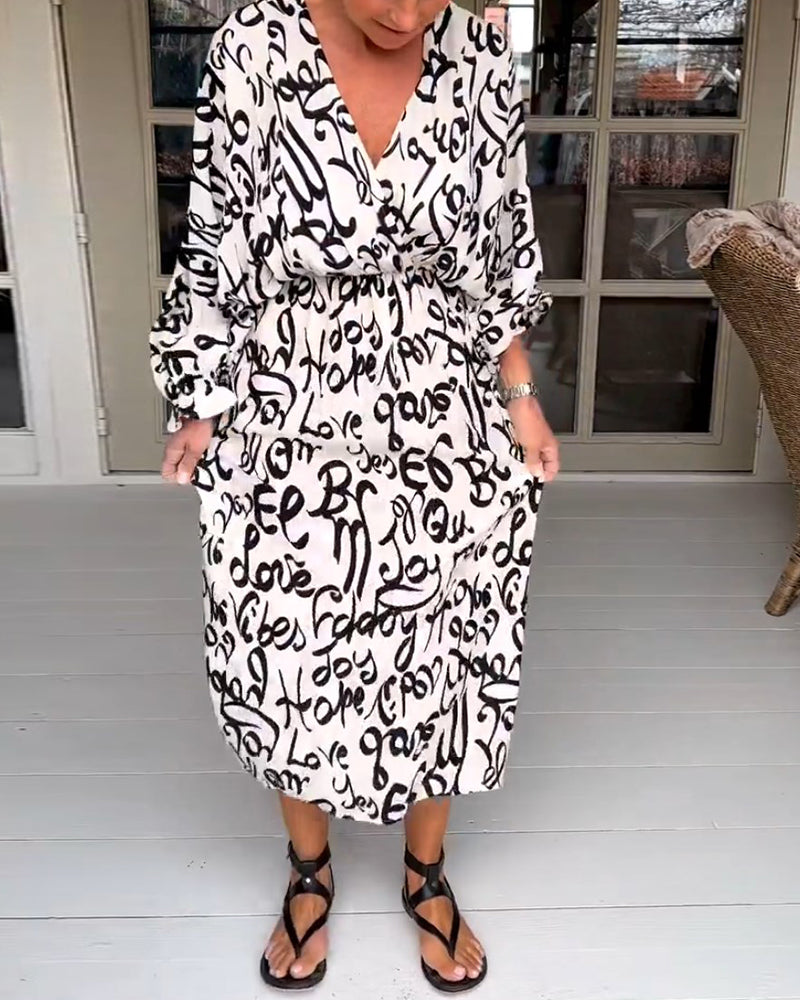 Letter print v-neck dress
