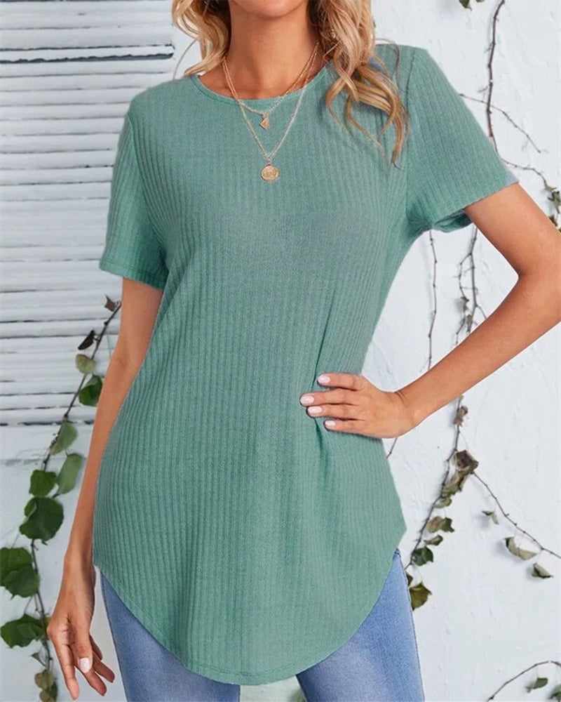 Back single-breasted casual solid color t-shirt