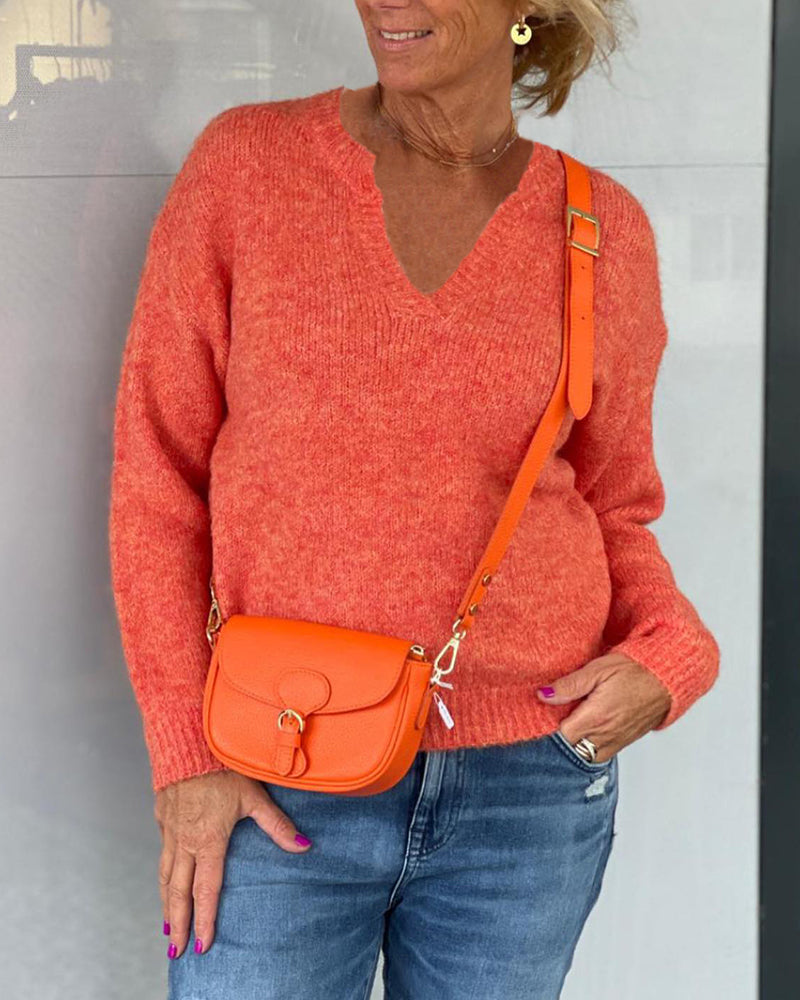 Solid color V-neck Pullovers