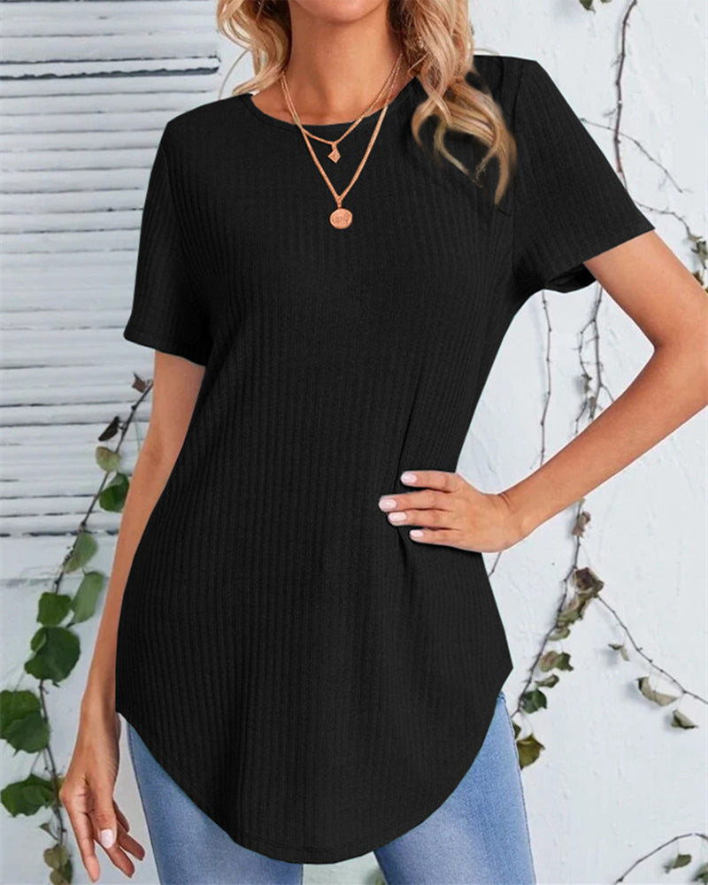 Back single-breasted casual solid color t-shirt