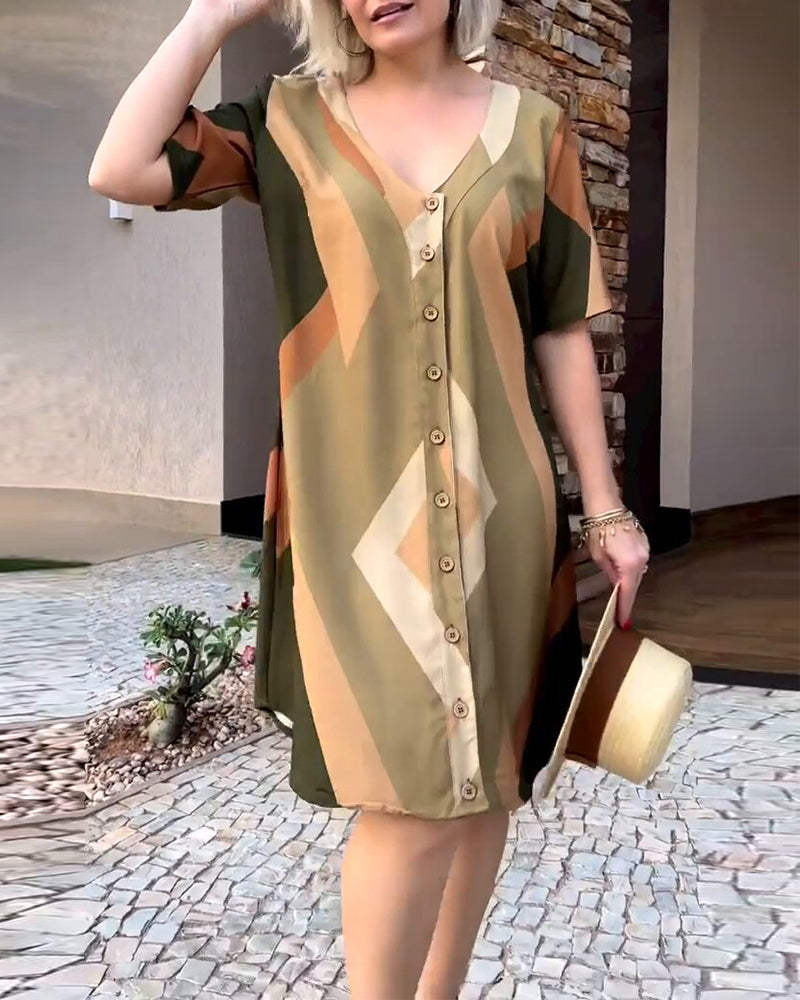 V neck short sleeve shirt dress