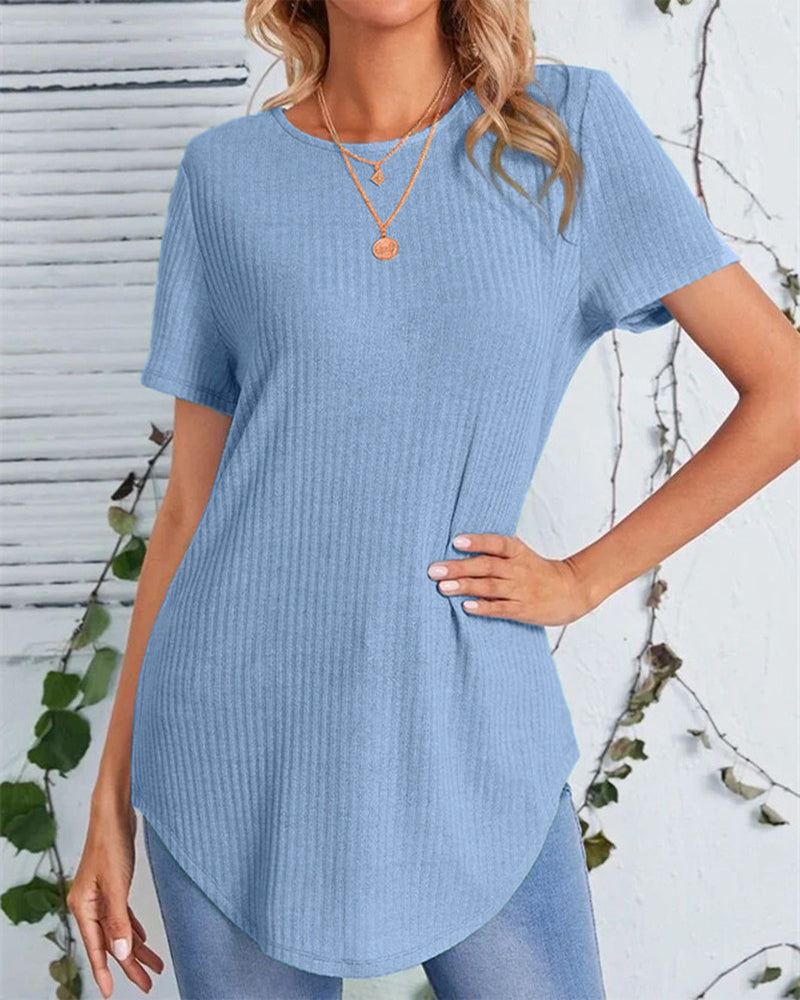 Back single-breasted casual solid color t-shirt
