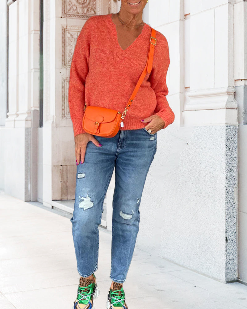 Solid color V-neck Pullovers
