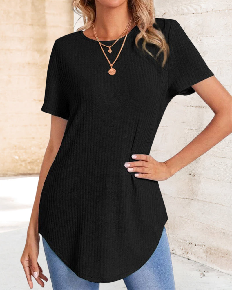 Back single-breasted casual solid color t-shirt