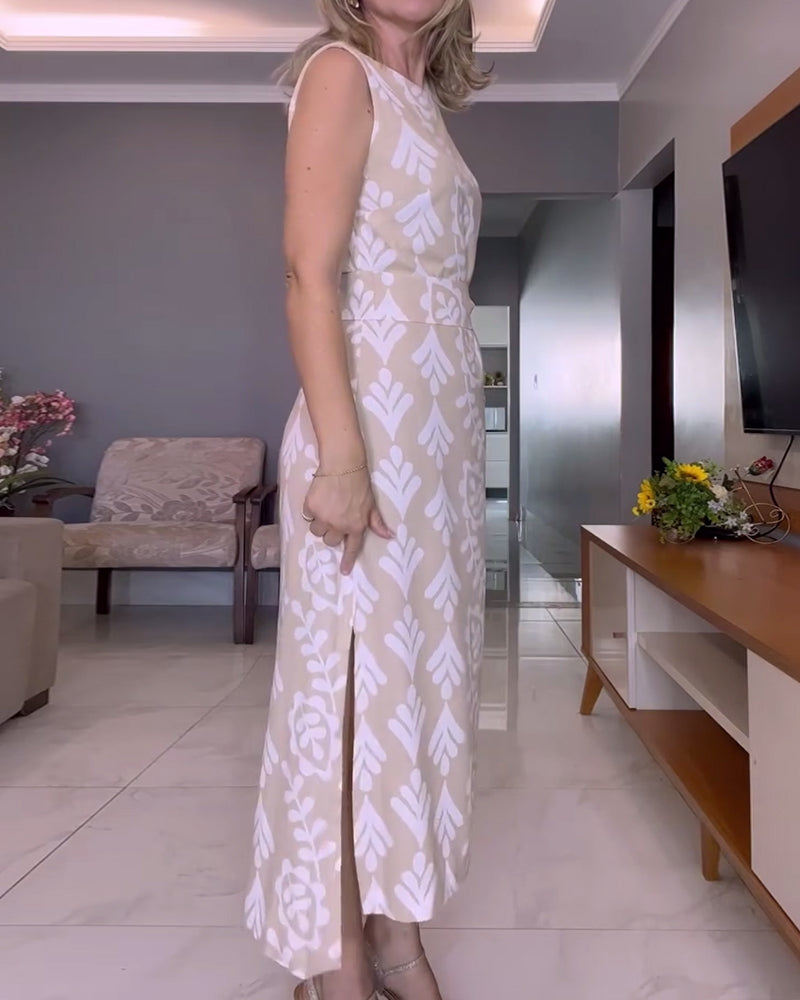 Side slit printed sleeveless dress