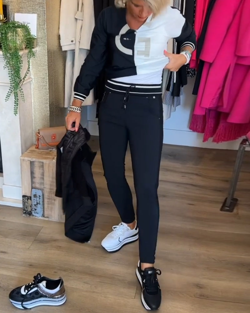 V-neck color block top