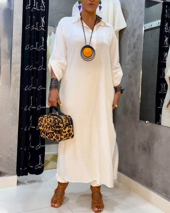 Solid color lapel pocket dress