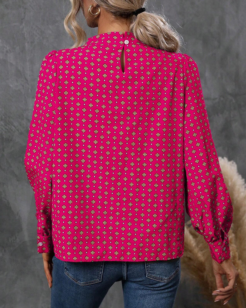 Retro printed long sleeve blouse