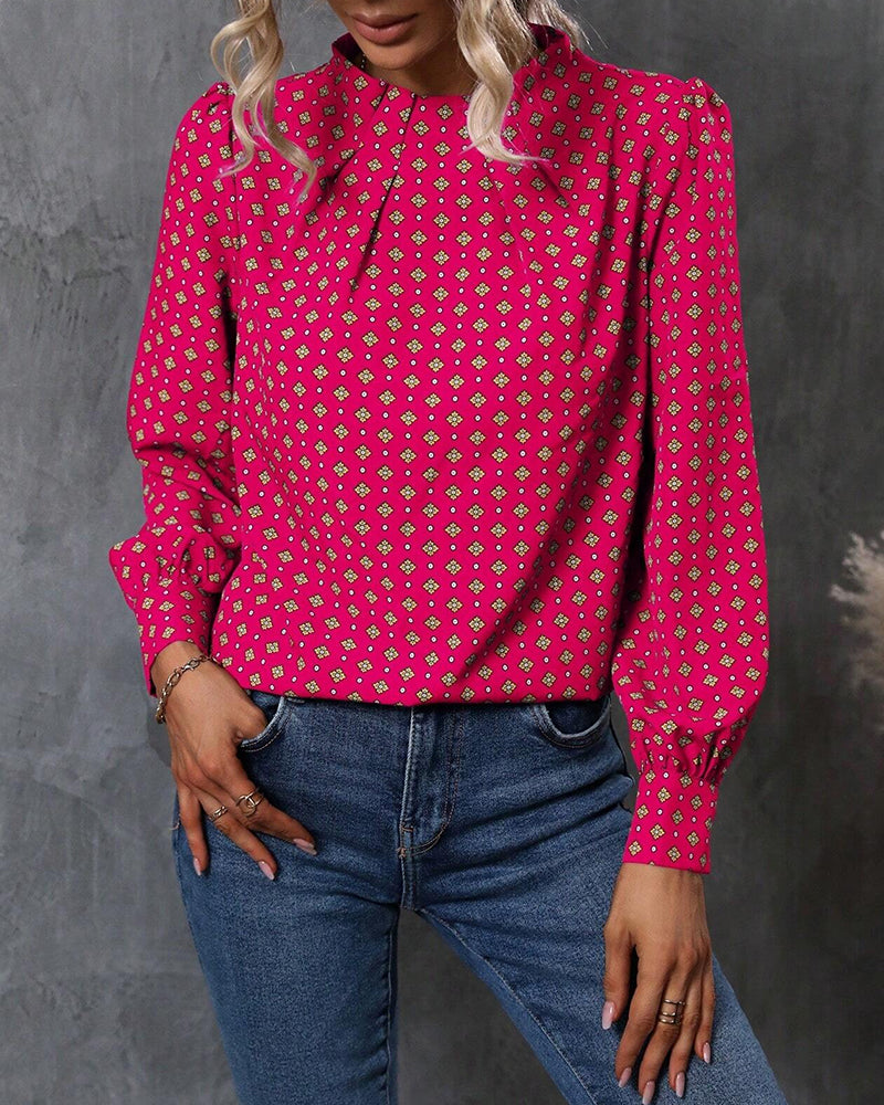 Retro printed long sleeve blouse
