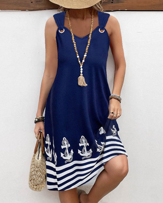 Casual suspender patchwork striped dress