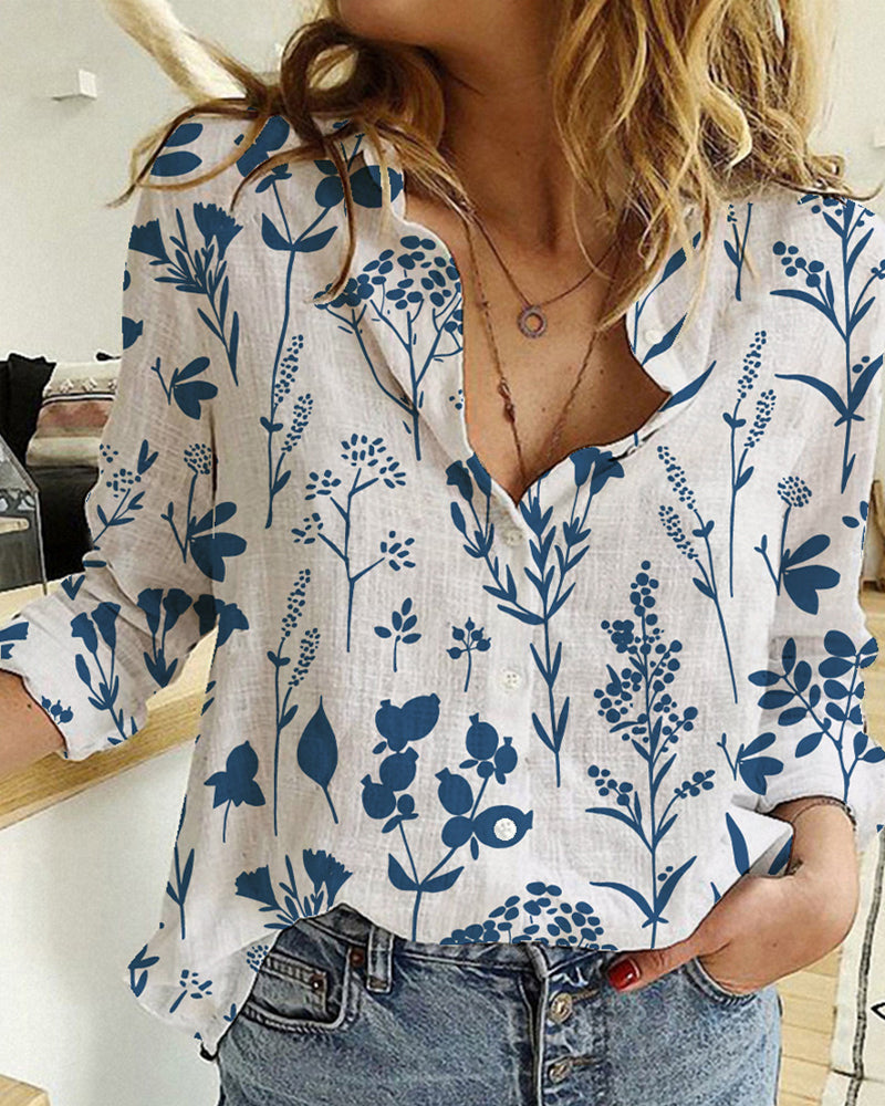 Long sleeve botanical print shirt