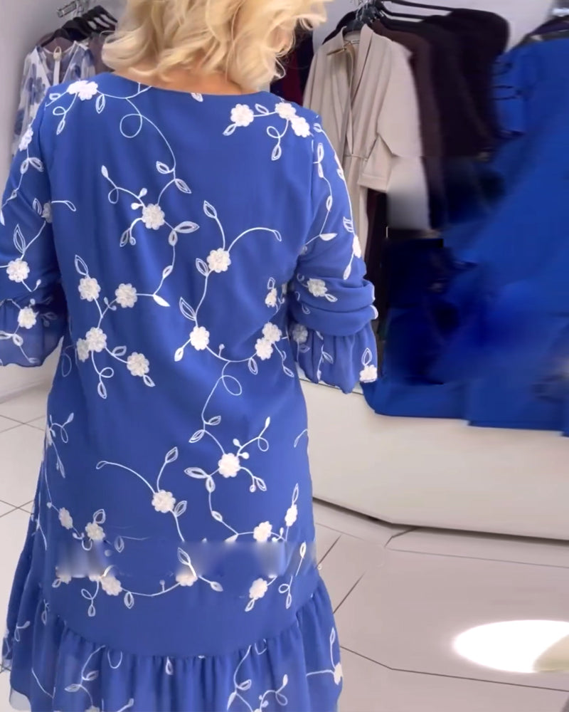 Elegant floral print crew round dress