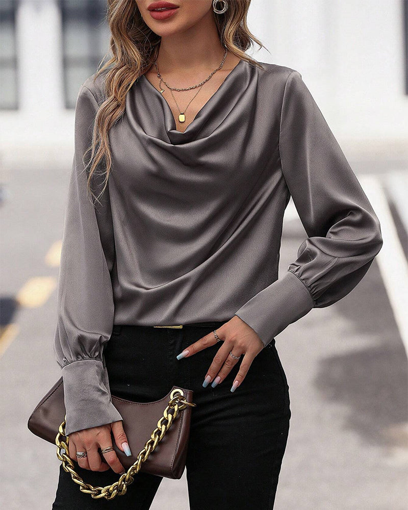 Pleated solid color blouse