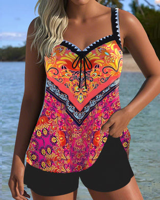 Vacation Print Tank Top Two-Piece Swimsuit