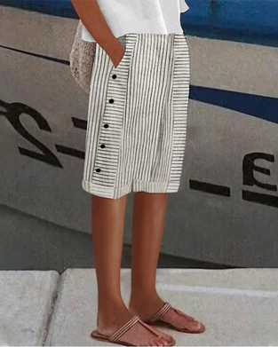 Pocket button striped track pants