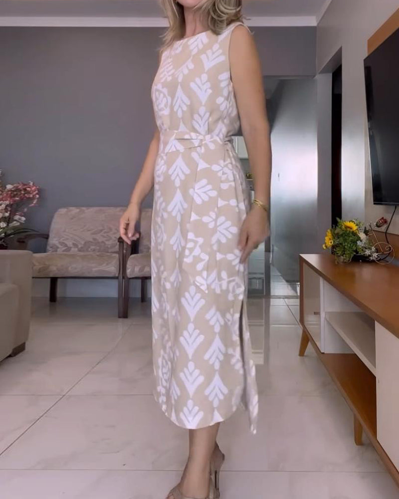 Side slit printed sleeveless dress