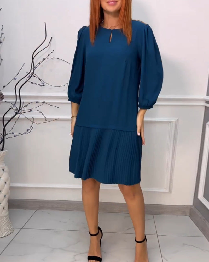 Patchwork pleated solid color dress