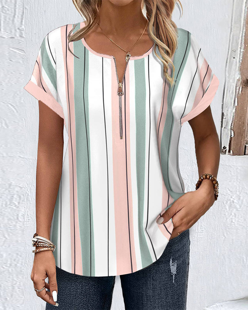 Casual color block striped top