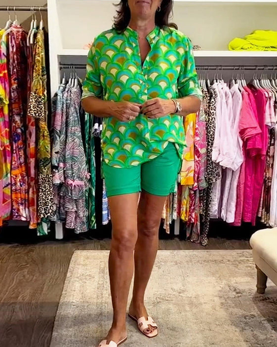 Geometric print long sleeve blouse