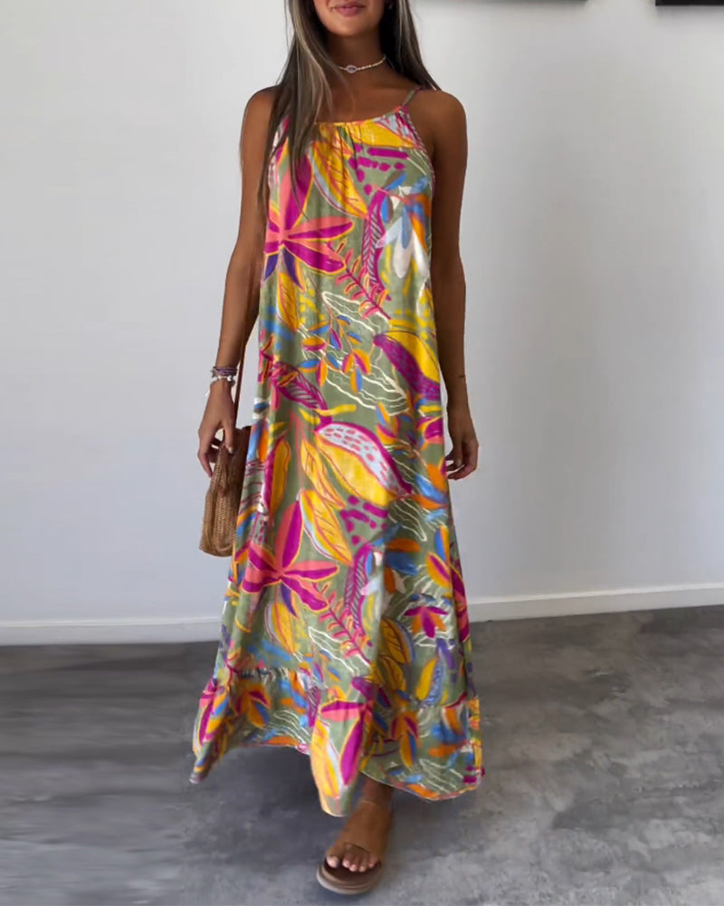 Elegant printed suspender dress