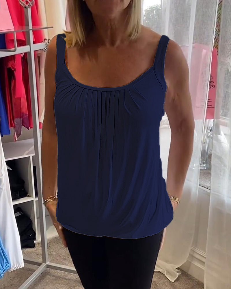 Set Pleated solid casual sleeveless top