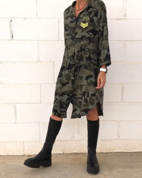 Camouflage Printed Long Sleeve Dress