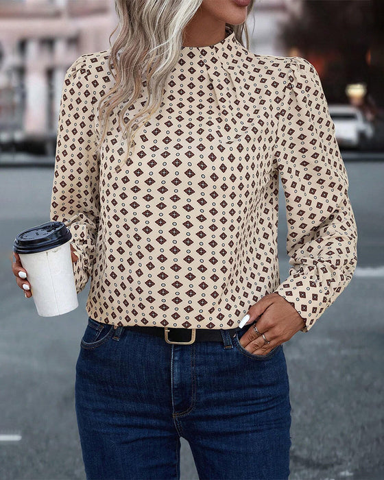 Retro printed long sleeve blouse