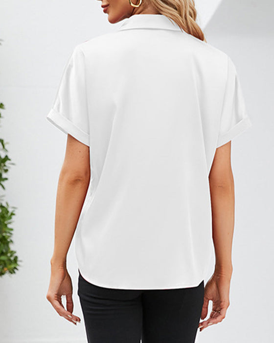 Short Sleeve Button Satin Blouse