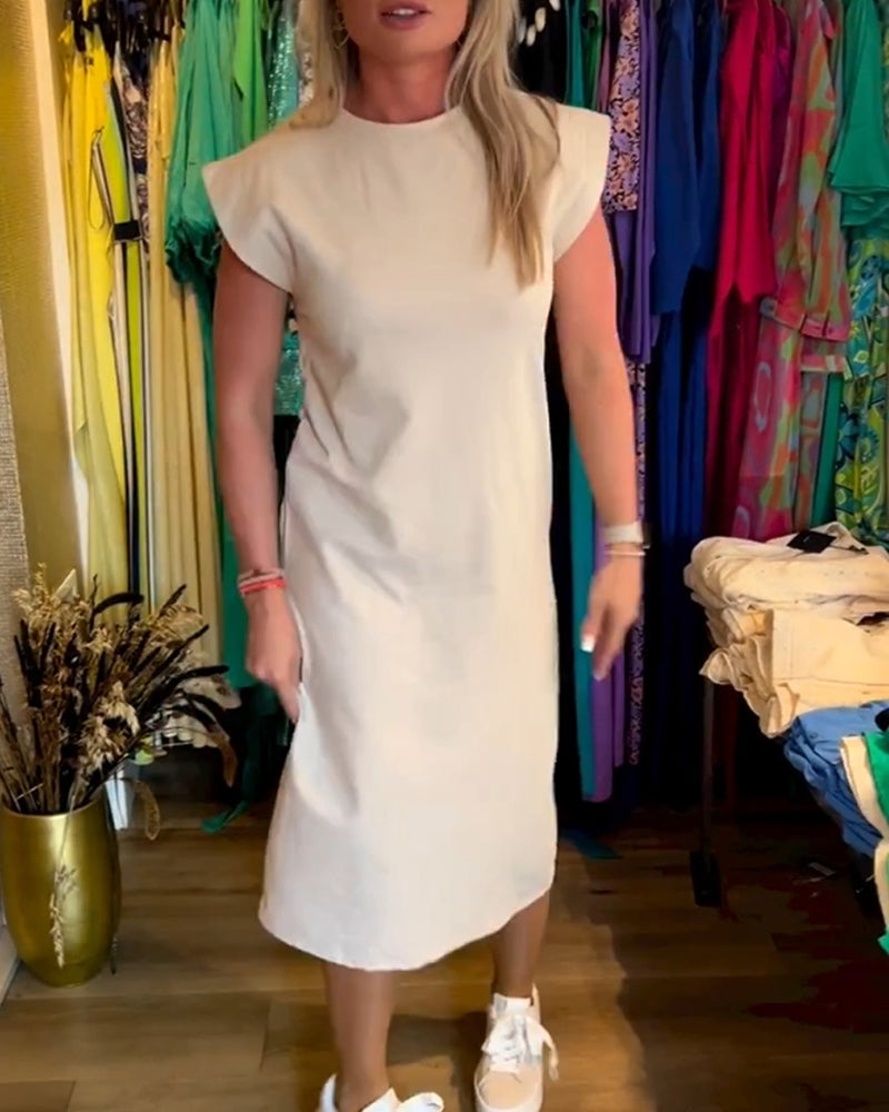 Simple solid color short sleeve dress