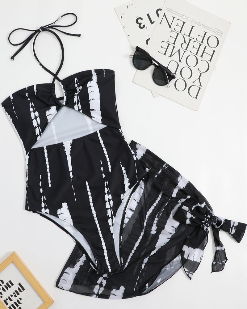 Halter neck one piece bikini two piece set