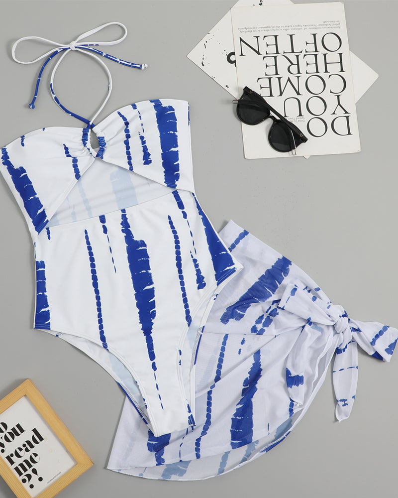 Halter neck one piece bikini two piece set