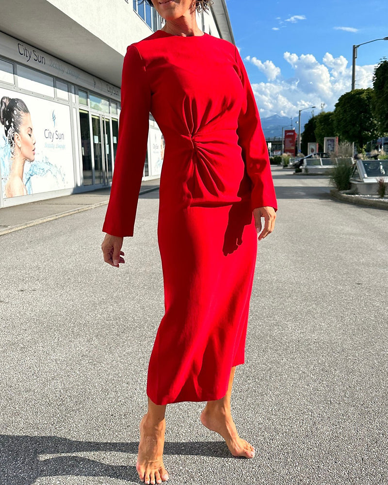 Solid Color Rond Neck Casual Dress