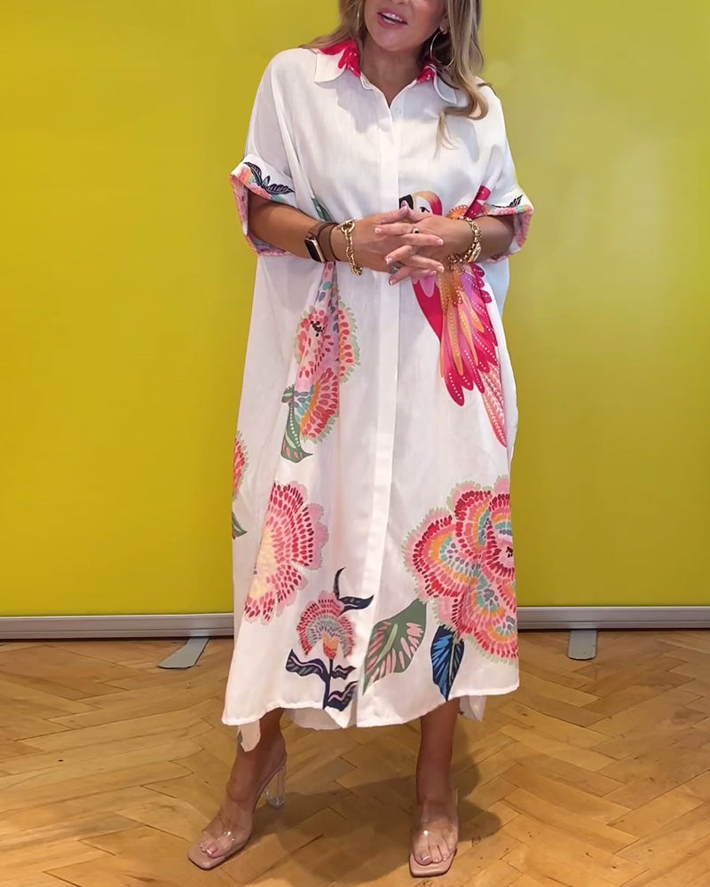 Women's lapel long printed dress