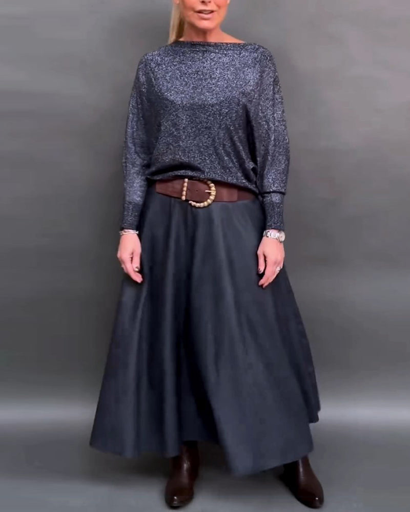 Shiny crew neck dolman sleeve top