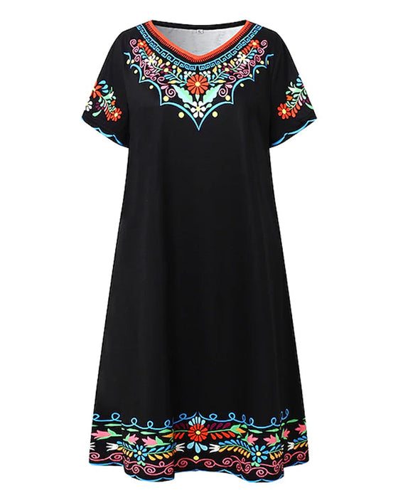 Retro short-sleeved printed dress