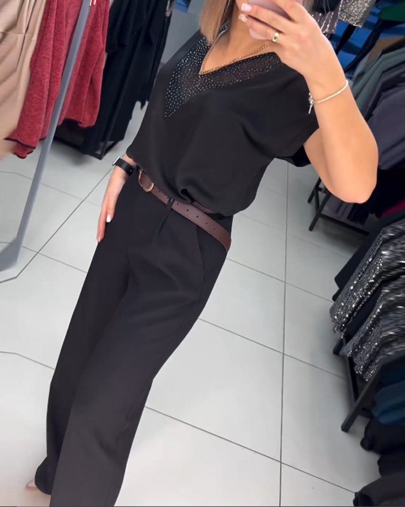 V-neck short-sleeve casual top