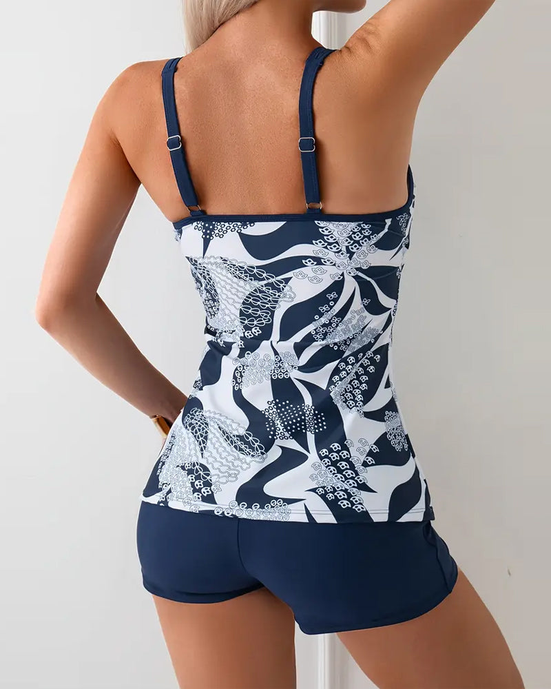 Two-Piece Conservative Printed Tankini