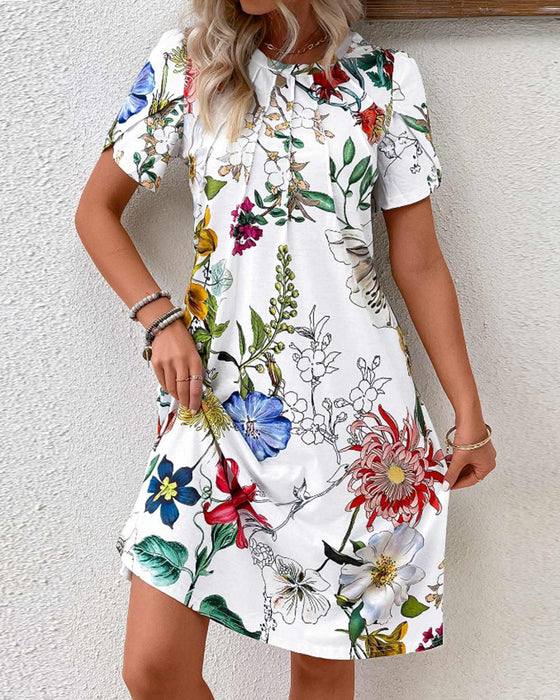 Short Sleeve Floral Print Dress