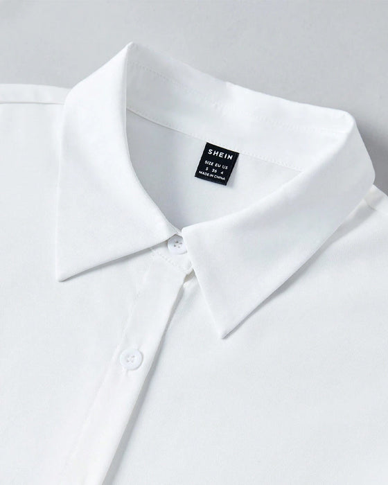 Lapel ruffled solid color shirt