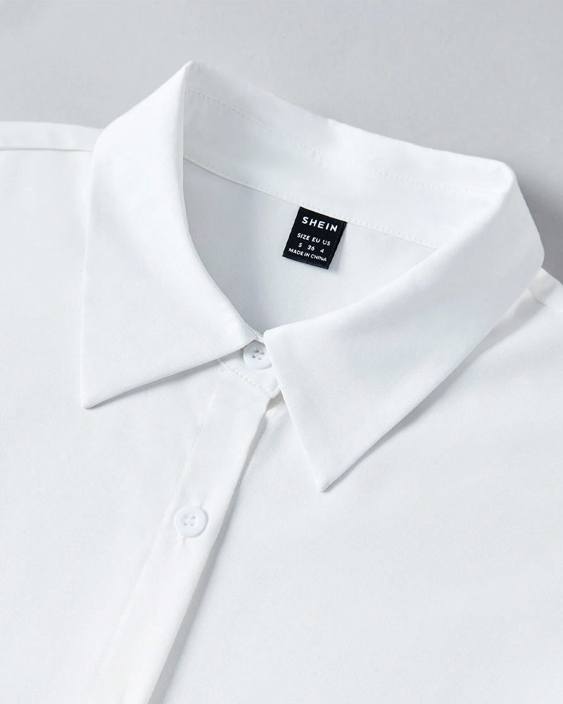 Lapel ruffled solid color shirt