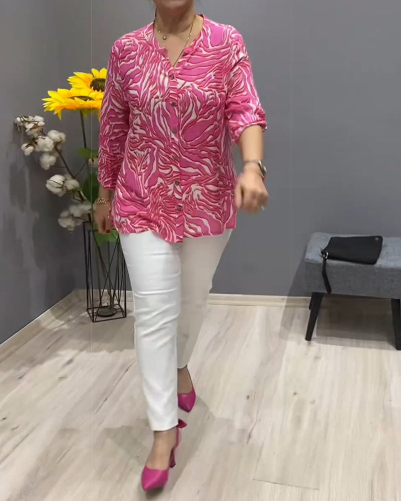 Long Sleeve Printed Shirt with Buttons