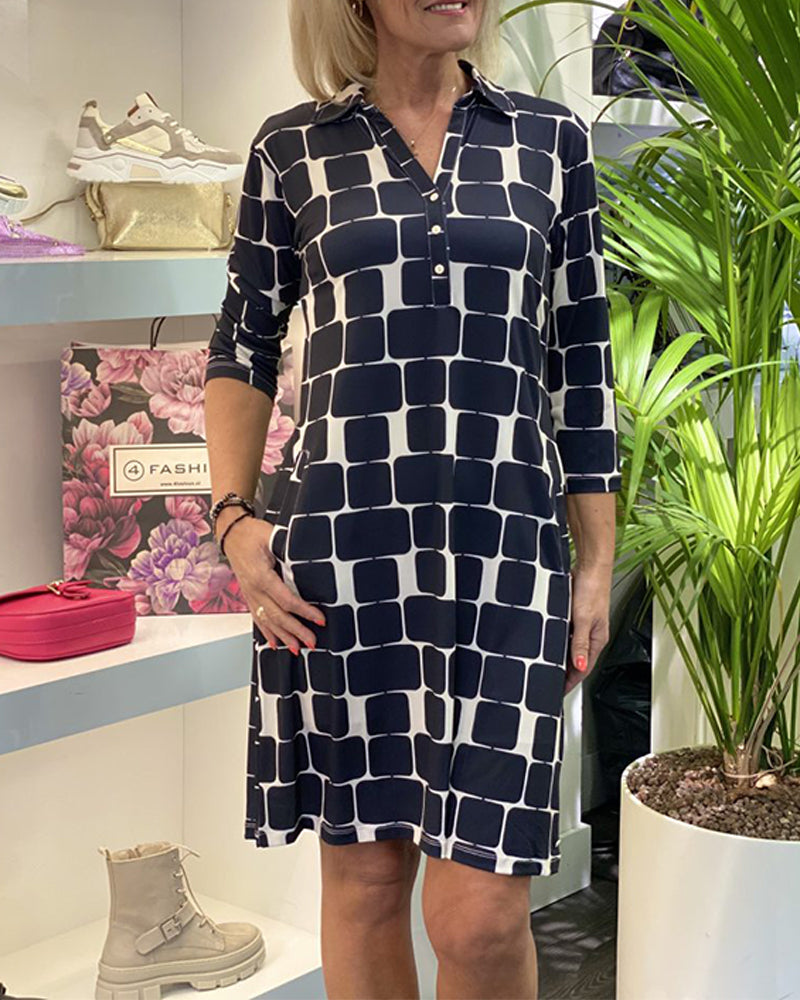 Lapel Plaid Print Dress