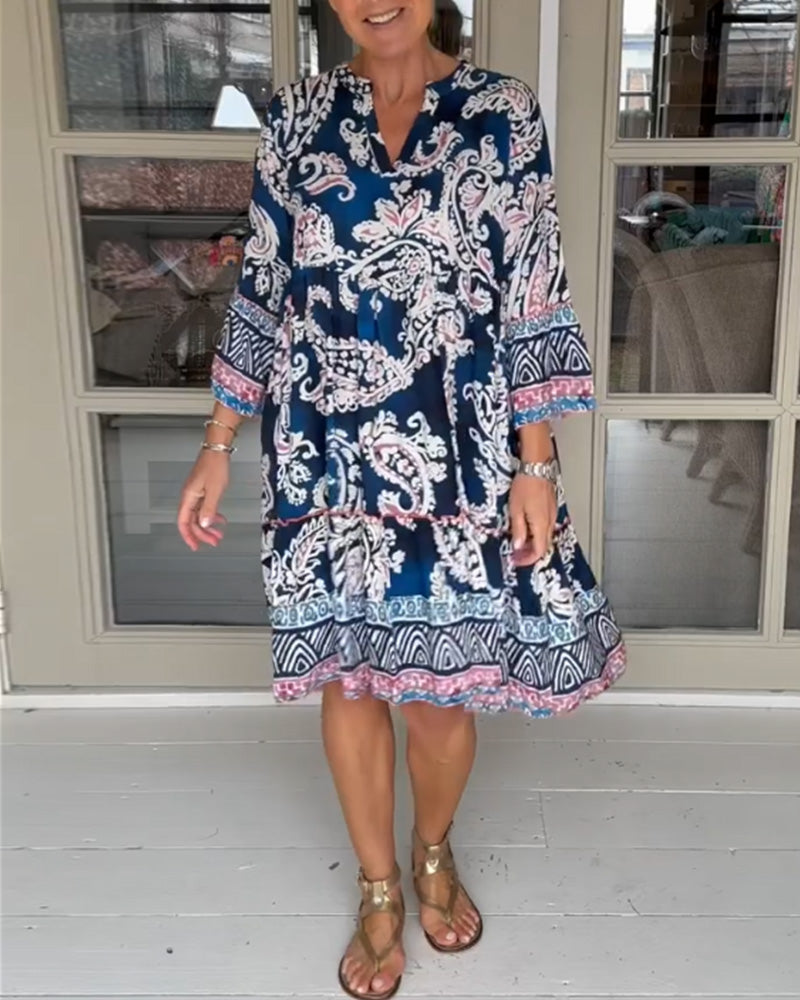 V-neck Paisley Print Dress