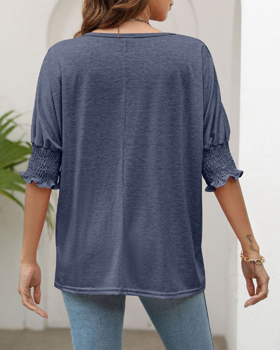 Round neck pleat half-sleeve top
