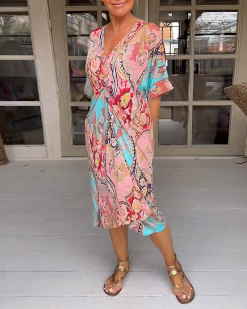 V neck half sleeve dress