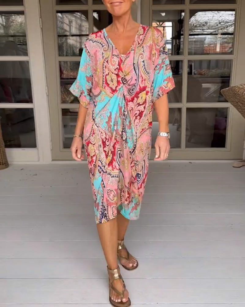 V neck half sleeve dress