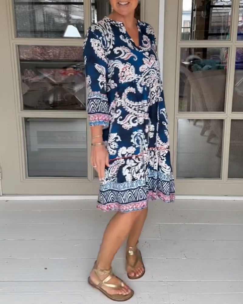 V-neck Paisley Print Dress